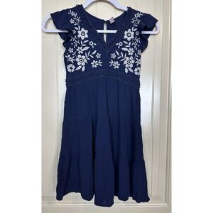 Franki Francesca's Girls‎ Dress Sz 12 Navy Blue Floral Embroidered Flowy Boho